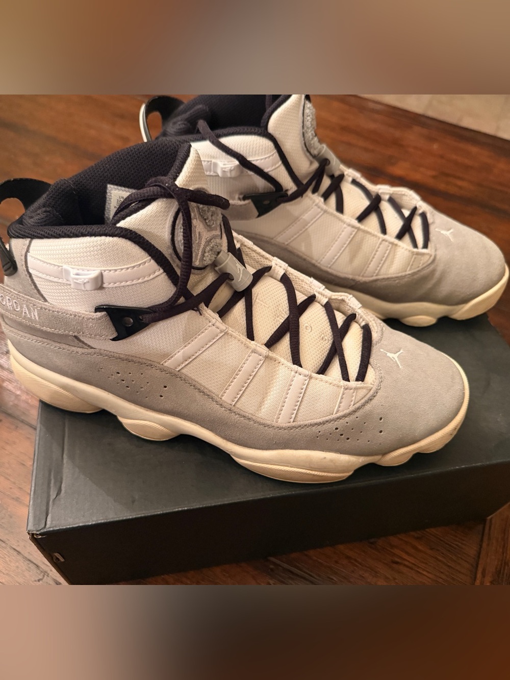 Air Jordan 6 Ring Men’s High-Top Sneakers in Lt. Smoke/Gray, White and Black